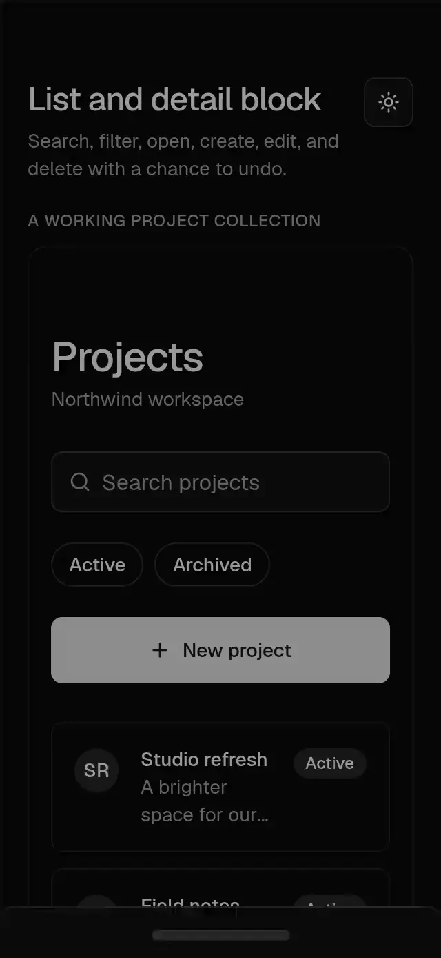 Base List Detail Block preview