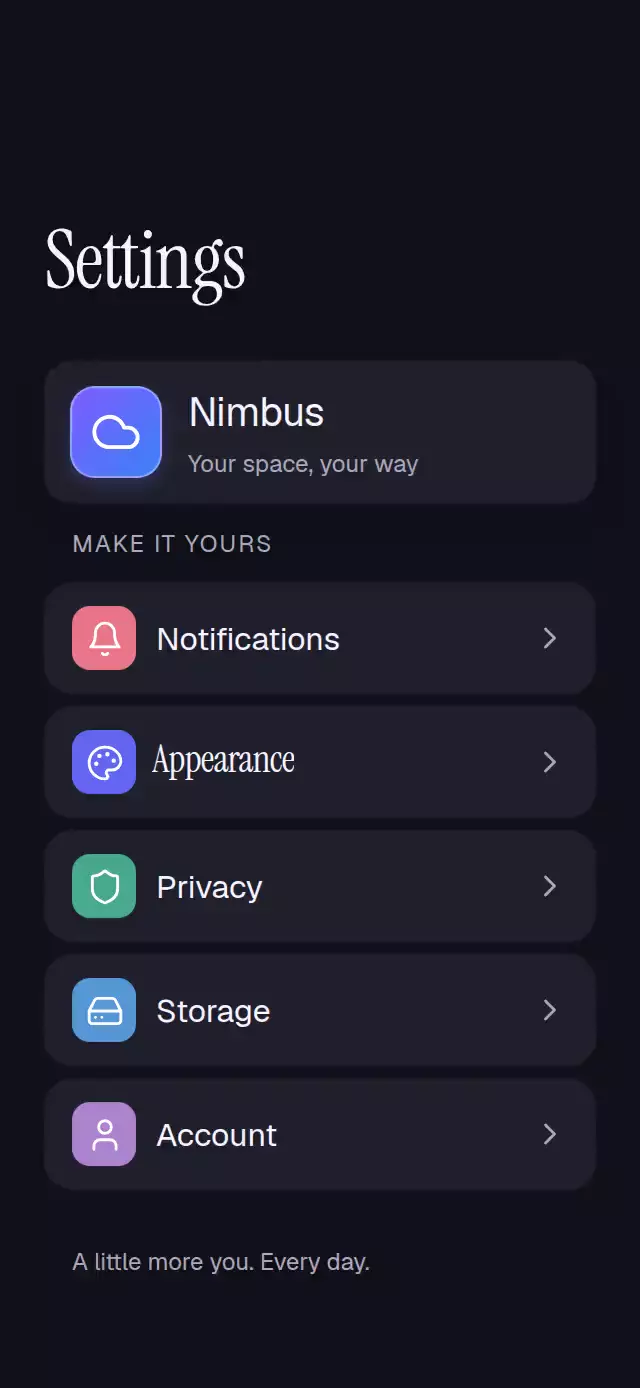 Drilldown Settings Navigation animation preview