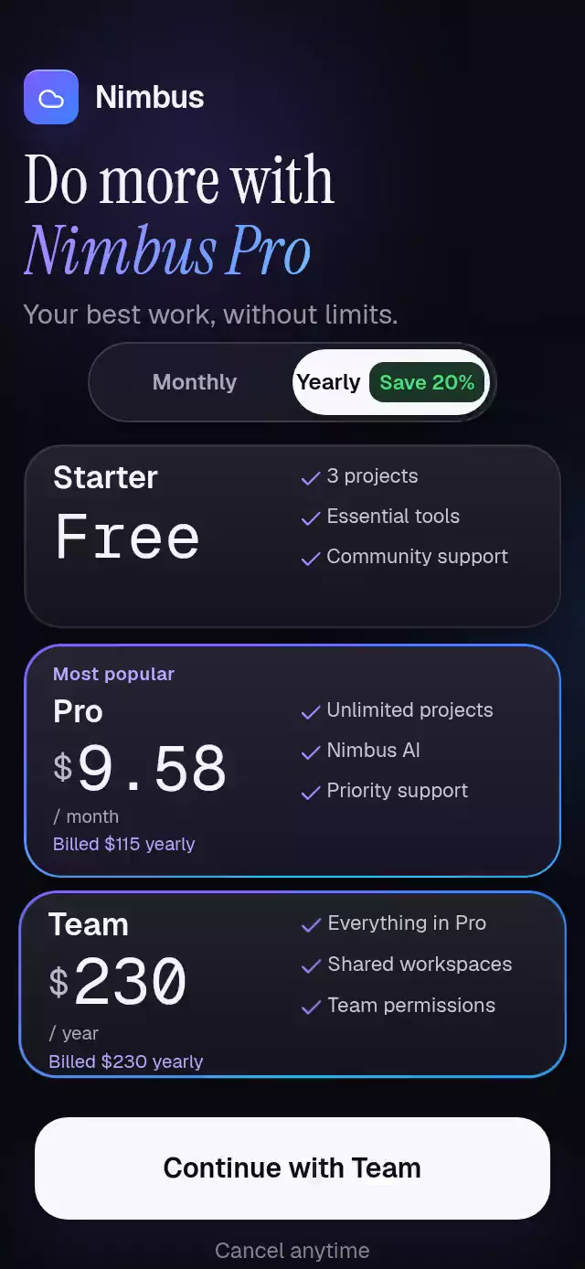 Pricing Toggle Plans animation preview